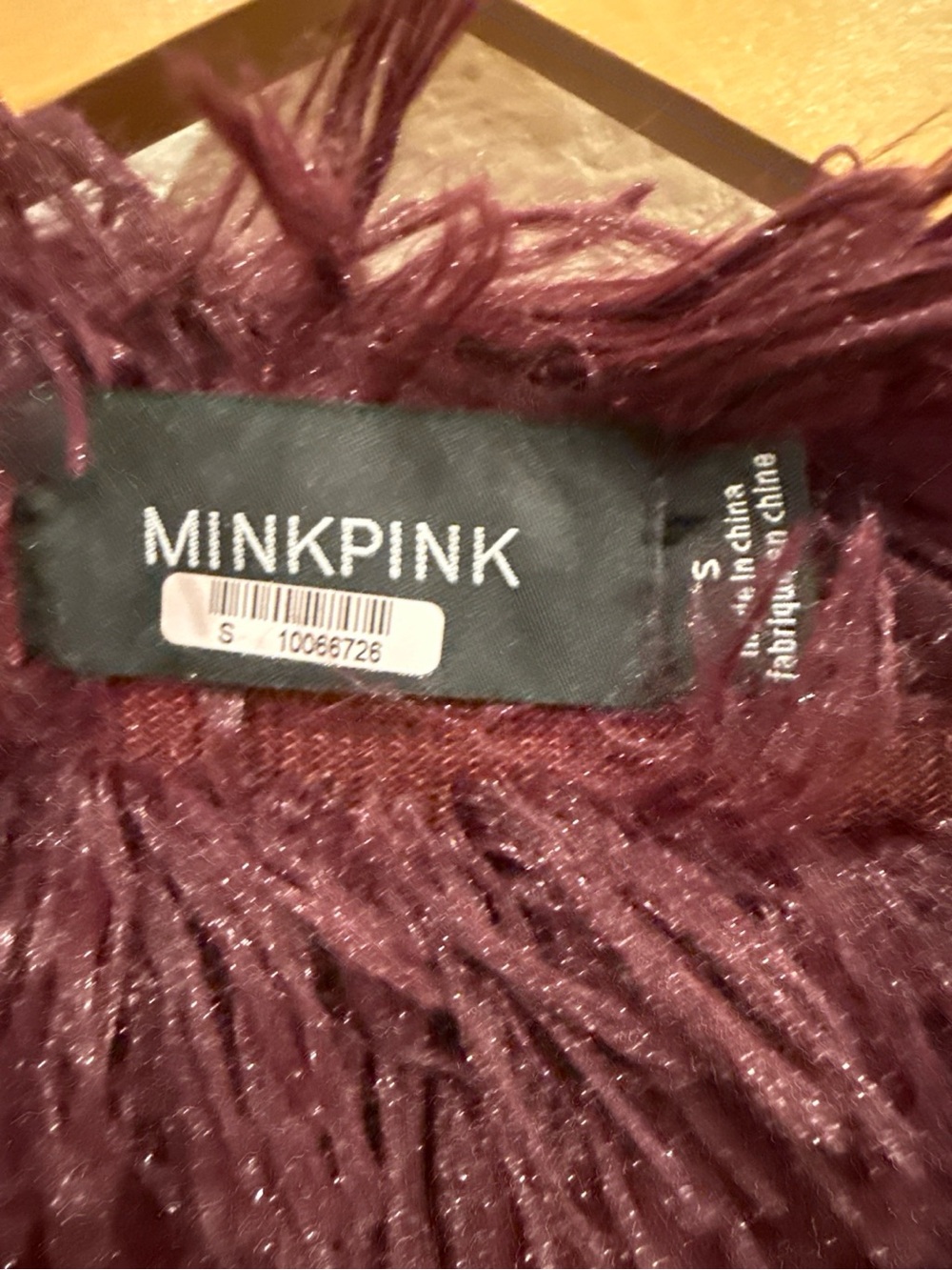 MINKPINK Ombre Tiered Fringe Shag Jacket Burgundy Pink Size Small - Picture 3 of 6